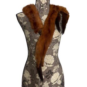 VTG  Real Fur Stole Four Full Pelt Genuine Minks Heads Tails Reddish Brown Scarf